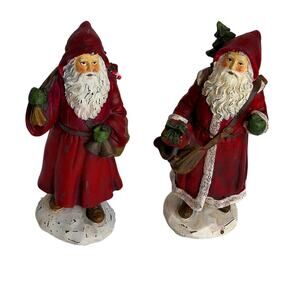 Vintage Style Melrose 7" Red Hooded Santa Figures Set of 2 Tree & Toy Sack